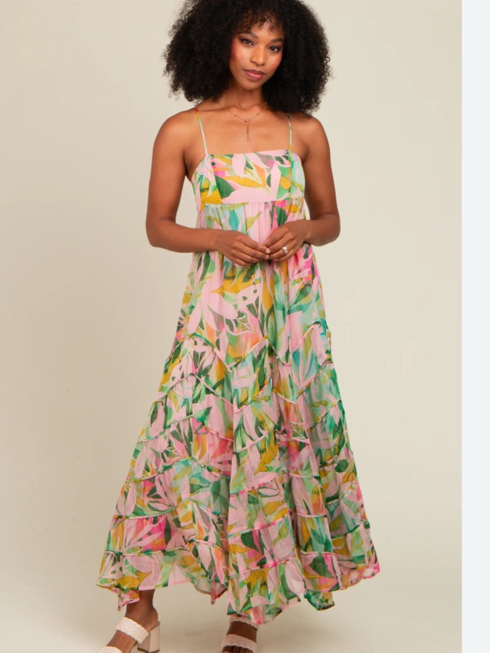 Pinkblush Pink Floral Tiered Ruffle Hem Maxi Dress medium